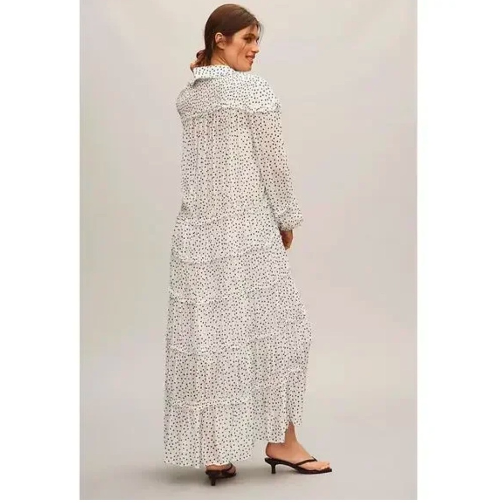 Anthropologie Long-Sleeve Smocked Tiered Maxi Dress S polka dot - Picture 5 of 13